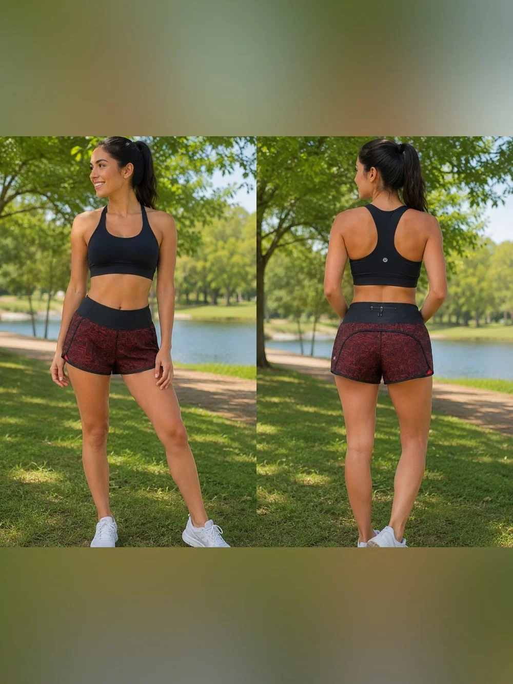 Lululemon Speed Short Red Black Geometric Print Running Athletic Shorts Size 10
